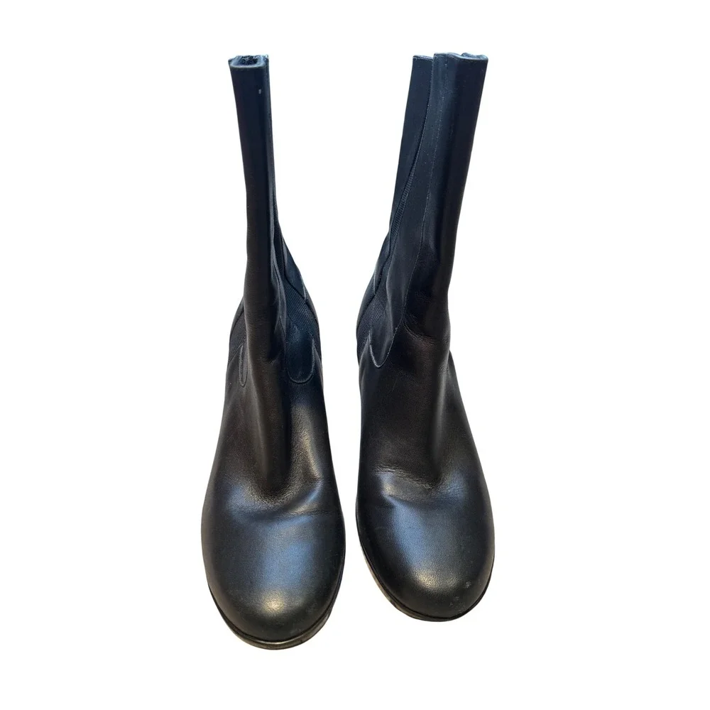 Cole‎ Haan Black Leather Ankle Boots Block Heel Elastic Goring Womens